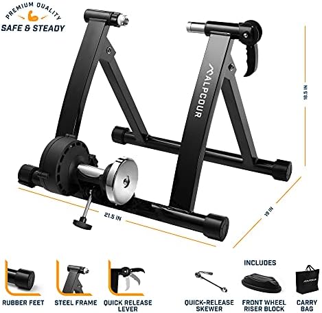 Bike Trainer Stand for Indoor Riding – Portable Foldable Magnetic Stainless Steel Indoor Trainer, Noise Reduction