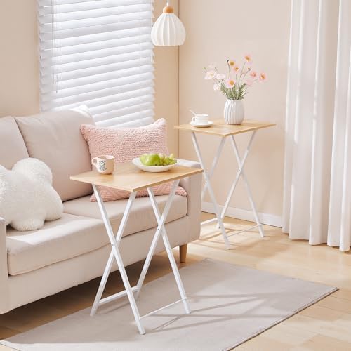HOOBRO Folding TV Tray Tables, Set of 4 TV Trays with Storage Rack, Industrial Side Table for Eating at Couch, Foldable Snack Table for Small Space