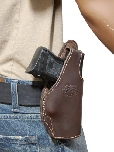 New Barsony Brown Leather OWB Belt Clip Holster for Compact, Sub Compact 9mm 40 45