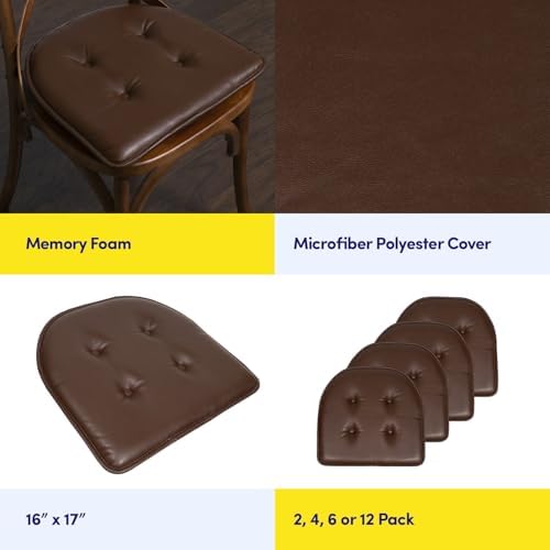 Sweet Home Collection Chair Cushion Memory Foam Pads Tufted Slip Non Skid Rubber Back U-Shaped 17" x 16" Seat Cover