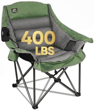 Oversized XL Folding Camping Chair,Heavy Duty Support 400Lbs,Large Comfy Padded Camp Chair for Adults,Lawn Arm Chair w/Cup Holder,Phone Holder,Carry Bag Perfect for Outdoor (Brown