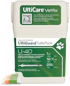 UltiCare VetRx U-40 UltiGuard Safe Pack Pet Insulin Syringes 1cc, 29G x 1/2", 100ct