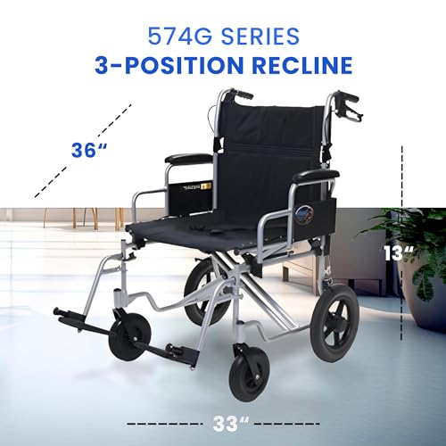 Everest & Jennings Bariatric Transport Wheelchair – Extra-Wide Folding Transit Chair with 24” Seat for Adults & Seniors