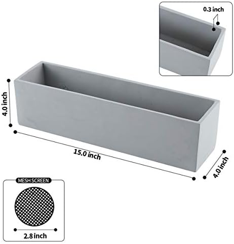 14.5-Inch Grey Rectangle Concrete Succulent Planter Windowsill Boxes