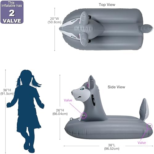 Jet Creations Husky Sledding Tube, Inflatable Snow and Water Sled, Towable with Durable Loop Holder, Toddler Snowboard Doubles as Pool Float
