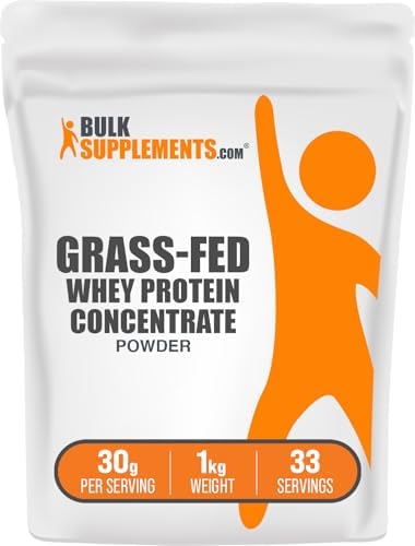 BulkSupplements.com Grass Fed Whey Protein Powder - Whey Protein Concentrate Powder - Unflavored & Gluten Free, 30g per Serving, 1kg (2.2 lbs) (Pack of 1)