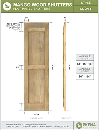 15"W x 72"H Americraft Two Equal Flat Panel Exterior Real Wood Shutters (Per Pair), Black