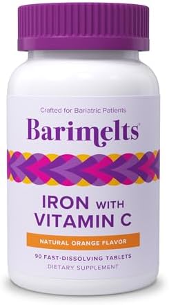 Barimelts Iron with Vitamin C, 90 Fast-Dissolving Tablets (1-Month Supply), Sugar-Free Bariatric Iron Supplement for Women, Natural Orange Flavor​