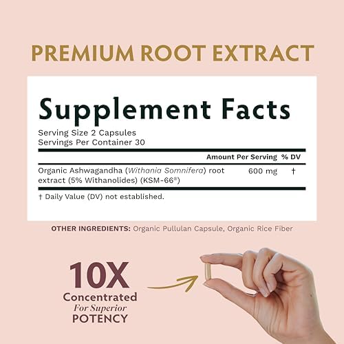 TRIBE ORGANICS Vegan Ashwagandha KSM 66 Pure Organic Root Powder Extract Ayurvedic Supplement - Focus Mood Support Increase Energy Strength 600mg of