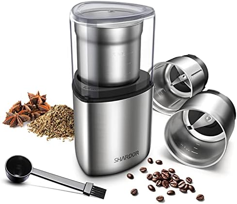 SHARDOR Electric Coffee Bean Grinder, Spice Grinder, 1 Removable Bowl with Stainless Steel Blade, Silver