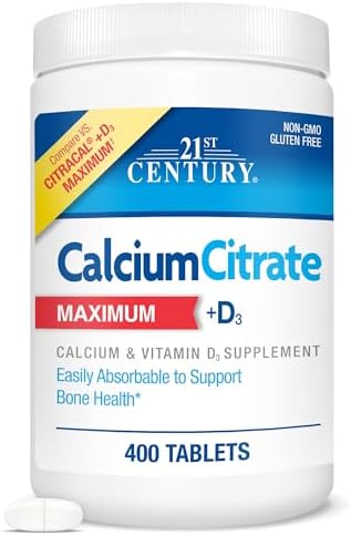 21st Century Calcium Citrate Plus D3 Maximum - 630 mg Calcium, Bone Health Support, Easily Absorbable, Gluten Free, Non-GMO, Compare to Citracal +D3, 400 Tablets