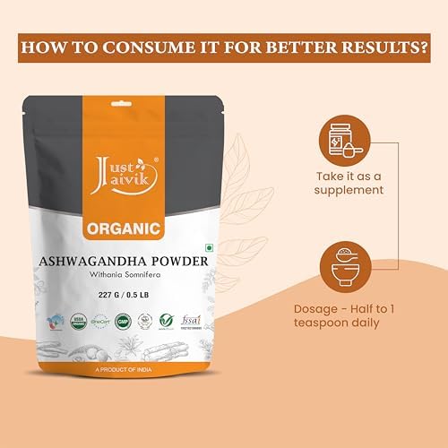 100% Organic Ashwagandha Powder- Withania Somnifera- USDA Certified Organic- 227g (0.5 LB) 8 oz - Ayurvedic Herbal Supplement That Promotes Vitality