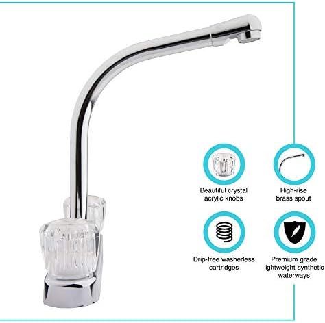 Dura Faucet DF-PK210S-BQ RV Hi-Rise Kitchen Sink Faucet (Bisque) | Tall spout with smoked acrylic knobs makes filling big pots easy.