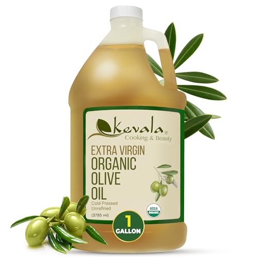 Kevala Extra Virgin Organic Olive Oil - 1/2 gal, Unrefined Cooking Oil | 64 oz, Cold Pressed, No Preservatives, Made with Selected Fresh Olives, Natural Kitchen Pantry Essential, Easy Storage