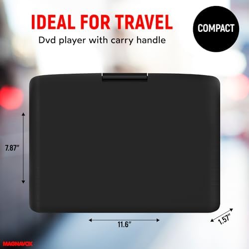 Magnavox MTFT754 Portable 11.6 Inch TFT Swivel Screen DVD/CD Player in Black | Rechargeable Battery | Swivel Screen Design | Great for Road Trips