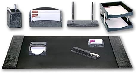Dacasso Black Crocodile Embossed Leather Desk Set, 10-Piece