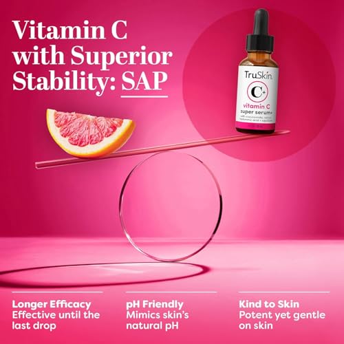 TruSkin Vitamin C Super Serum for Face, 5 Skin Benefits, 1 fl oz | Vitamin C, Retinol, Niacinamide, Hyaluronic Acid and Squalane to brighten, firm, smooth, hydrate, and refine skin