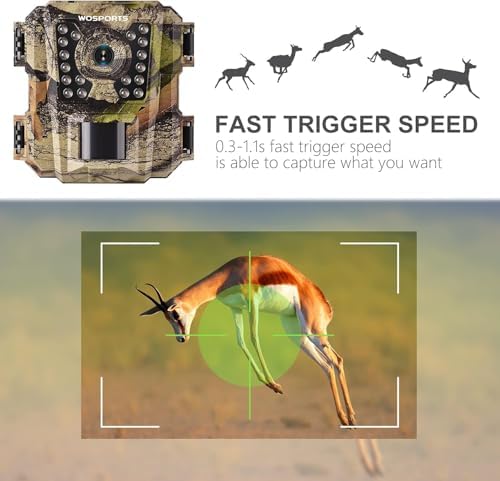 WOSPORTS Mini Trail Camera,30MP 1080P HD Game Camera Motion Activated with IR Night Vision Waterproof Video Deer Cam for Outdoor Wildlife Monitoring