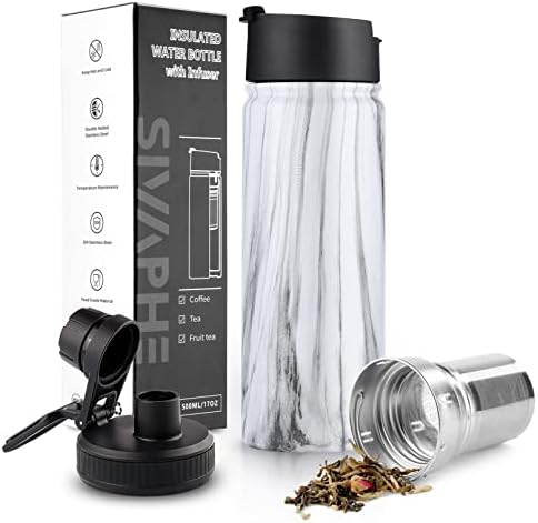 Sivaphe Tea Infuser Bottle With Removable Loose Leaf Tea Strainer Cup 18/8 Stainless Steel Portable Insulated Travel Tea Tumbler Black