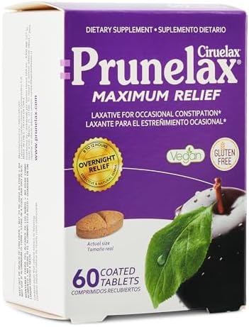 Prunelax Ciruelax Maximum Relief Laxative Tablets with Natural Senna for Occasional Constipation, Senna Extract, Vegan & Gluten-Free, Gentle Overnight Relief - 100ct
