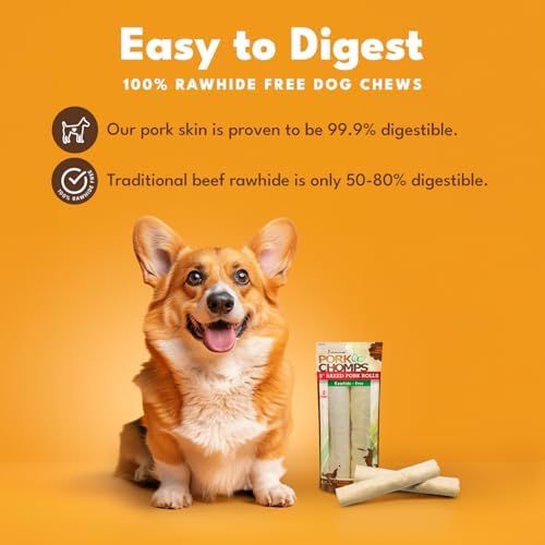 Pork Chomps Rawhide Free Pork Skin Dog Chews, Chicken Wrap, 8in Rolls, 2ct
