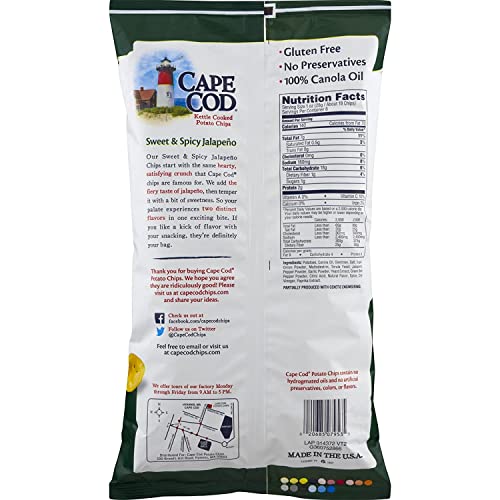 Cape Cod Potato Chips, Kettle Cooked, Sweet & Spicy Jalapeno, 8 oz, (pack of 3)