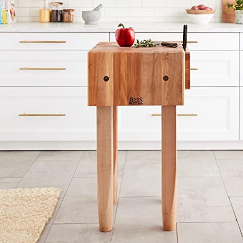 John Boos PCA1 Maple Wood End Grain Solid Butcher Block with Side Knife Slot, 18 Inches x 18 Inches x 10 Inch Top, 34 Inches Tall, Natural Maple Legs