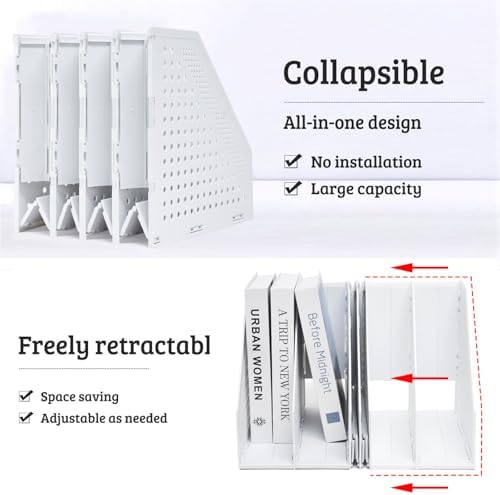 SAYEEC Collapsible Magazine Holder Plastic Desktop 4 Compartment File Rack Magazine Organizer Vertical File Divider Sorter Storage Document