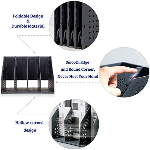 SAYEEC Collapsible Magazine Holder Plastic Desktop 4 Compartment File Rack Magazine Organizer Vertical File Divider Sorter Storage Document