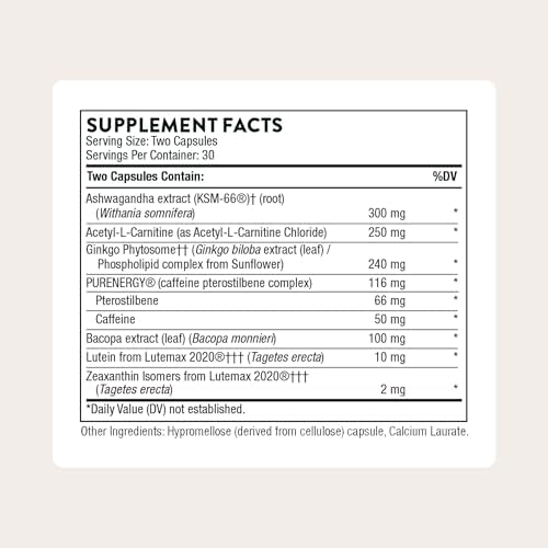 THORNE - Memoractiv - Nootropic Brain Supplement for Focus, Cognitive Function, Creativity & Concentration* - Ashwagandha, Caffeine