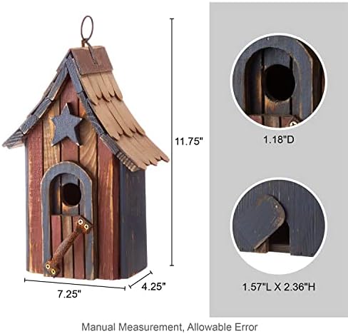 Glitzhome Birdhouses for Outdoors, Green Hand Painted Garden Wooden Bird House with Single Roof Hanging Bird House for Outside
