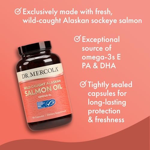 Dr. Mercola Salmon Oil - Omega-3 Support - Wild Caught Alaskan Sockeye - Minimally Processed - MSC Certified - 3000 mg - Non-GMO - 90 Capsules