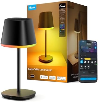 Govee Smart Cordless Table Lamp Classic (No Adapter), RGBIC Desk Lamp | Rechargeable Table Lamp for Bedroom, Living Room