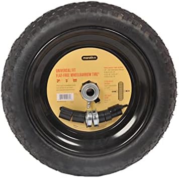 Universal Fit, Flat Free Wheelbarrow Tire and Wheel Assembly with Adapter Kit, black