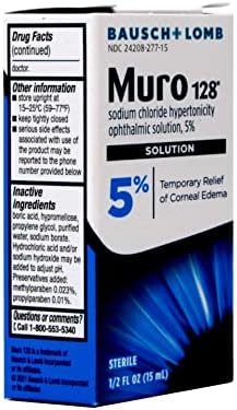 Muro 128 5% Sodium Chloride Hypertonicity Ophthalmic Solution, from Bausch + Lomb, 0.5 Fl Oz for Temporay Relief of Corneal Edema (1 Box Only)