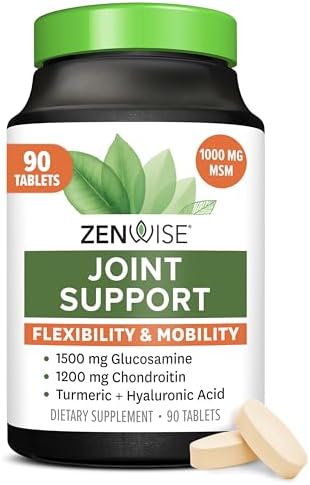 Zenwise Health Joint Support Supplement with Glucosamine Chondroitin MSM, Curcumin & Sulfate - Joint Health for Women & Men - Mobility & Flexibility Support for Knee, Cartilage & Bone - 180 Count | Tablets, 1500mg Glucosamine, 1200mg Chondroitin, 1000mg…