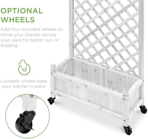 Best Choice Products Set of 2 48in Wood Planter Box & Diamond Lattice Trellis, Mobile Outdoor Raised Garden Bed for Climbing Plants w/Drainage Holes