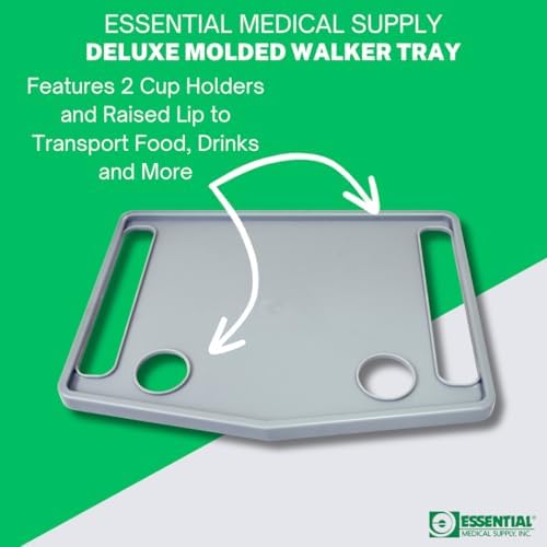 Essential Medical Supply Molded Walker Tray with 2 Cup Holders - Perfect for Mobility and Transport
