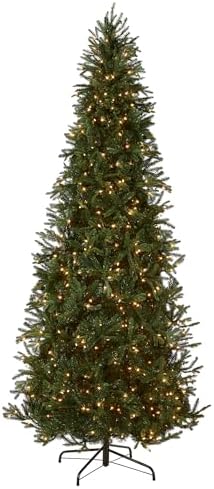 National Tree Company 7.5ft Pre-Lit Tiffany Fir Slim Christmas Tree | 600 Clear Lights, 1,878 Tips, Includes Stand, Artificial, Green