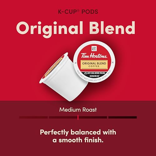 Tim Hortons Original Blend, Medium Roast Coffee, Single-Serve K-Cup Pods Compatible with Keurig Brewers, 100ct K-Cups