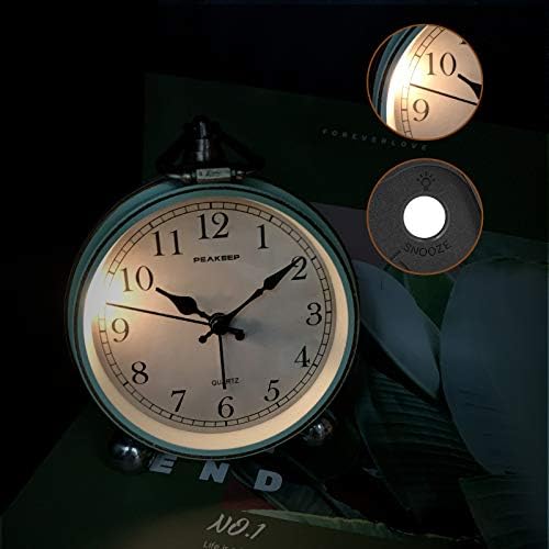 Peakeep 4" Small Battery Operated Analog Alarm Clock, Antique Retro Style