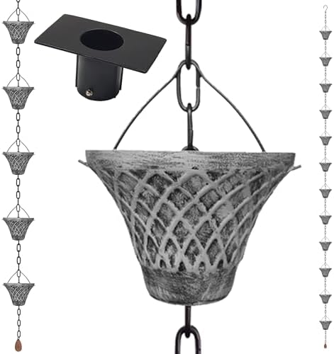 8.5FT Bell Iron Rain Chain for Gutters and Rain Barrel+Adapter, Blue