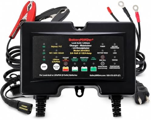 244CEC2: 24V- 1/2/4 AMP Smart Trickle Charger, Lithium (LiFePO4) Battery Maintainer, and Battery Desulfator - Designed for Trucks, Boats, RV