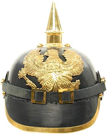 Medieval Replicas Imperial German Spiked Pickelhaube Officer Helmet- Black Leather & Brass