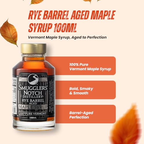 Smugglers’ Notch Maple Works – Bourbon Barrel Aged – 100% Pure Vermont Maple Syrup – Natural Sweetener & Gluten Free – Rich Taste – Waffles and Pancakes, Cocktails, Marinades, 3.38 Fl Oz. (100 mL)