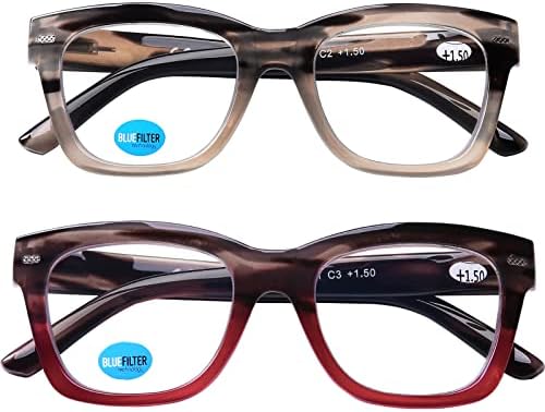AQWANO Oversized Computer Reading Glasses Blue Light Blocking, 4 Pairs Stylish Fashion Design Anti UV Ray/Eye Strain/Glare Readers Men Women, 1.5