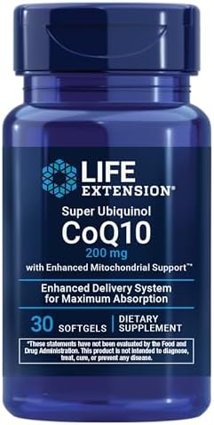 Life Extension Super Ubiquinol CoQ10 with Enhanced Mitochondrial Support, Heart Health Supplement, Maximum Absorption, 50 mg, Non-GMO, Gluten-Free, 30 softgels | Ultra-Absorbable Ubiquinol CoQ10 with Shilajit for Heart Health & Cellular Energy Production…