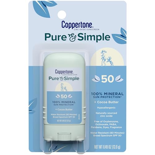 Coppertone Pure & Simple Mineral Face Sunscreen Stick, SPF 50, 0.49 oz