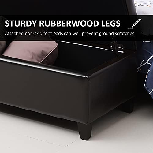 HOMCOM 51" Ottoman Storage Bench Faux Leather Storage Chest Black | Lift Top, Tufted Ottoman, Living Room, Entryway