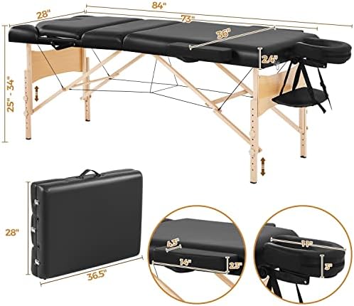 Yaheetech Massage Table Portable Height Adjustable Lash Bed 28in Wide Black